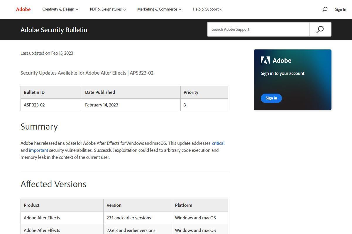 Security Updates Available for Adobe After Effects