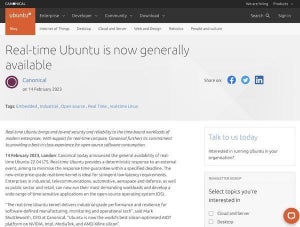 Canonical、リアルタイムUbuntu 22.04 LTSの一般提供を開始