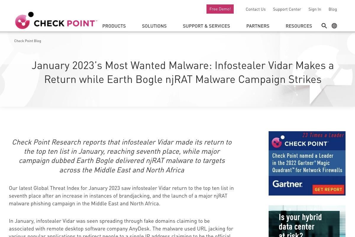         January 2023’s Most Wanted Malware: Infostealer Vidar Makes a Return while Earth Bogle njRAT Malware Campaign Strikes - Check Point Software