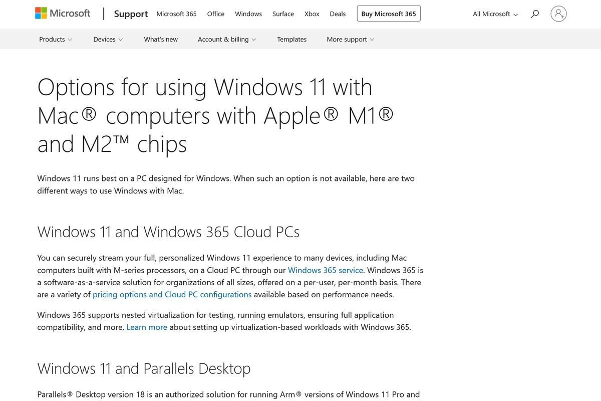 Options for using Windows 11 with Mac® computers with Apple® M1® and M2™ chips  - Microsoft Support