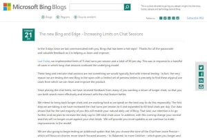 Microsoft、Bing検索エンジンAIチャットの制限引き上げを発表