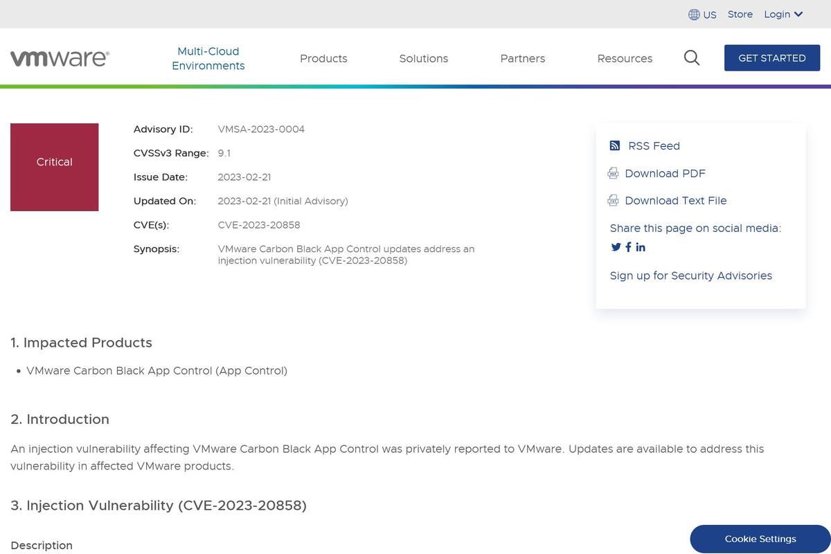 VMSA-2023-0004 - VMware Carbon Black App Control updates address an injection vulnerability (CVE-2023-20858)