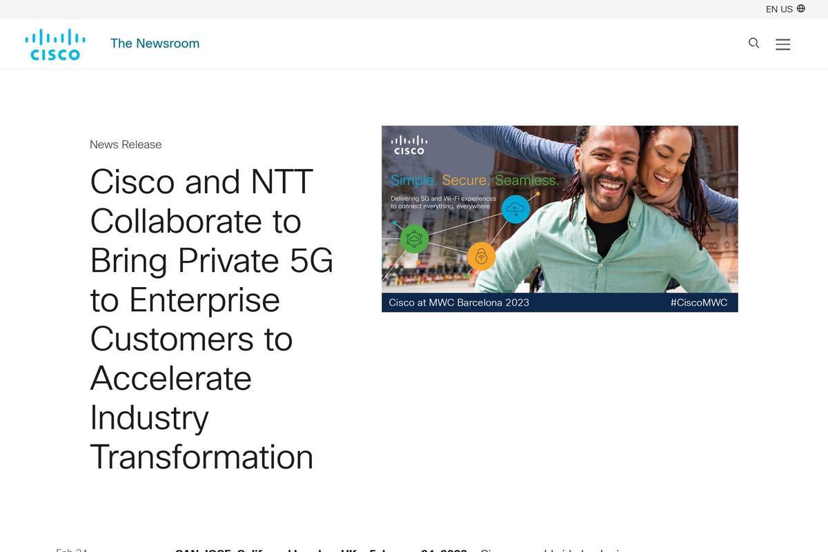 Cisco and NTT Collaborate to Bring Private 5G to Enterprise Customers to Accelerate Industry Transformation