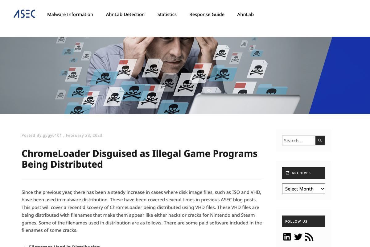 ChromeLoader Disguised as Illegal Game Programs Being Distributed - ASEC BLOG