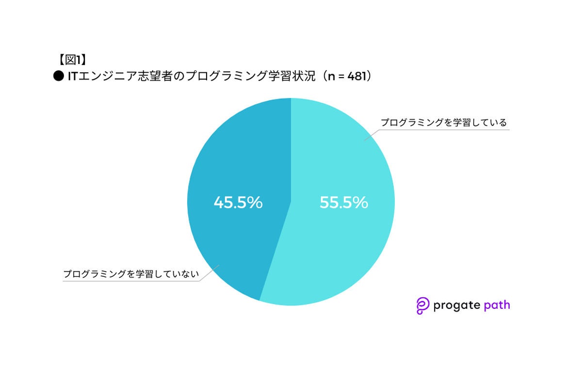 約半数の人がプログラミングを学ばずにITエンジニアへの就職・転職を目指しているようだ　資料：Progate