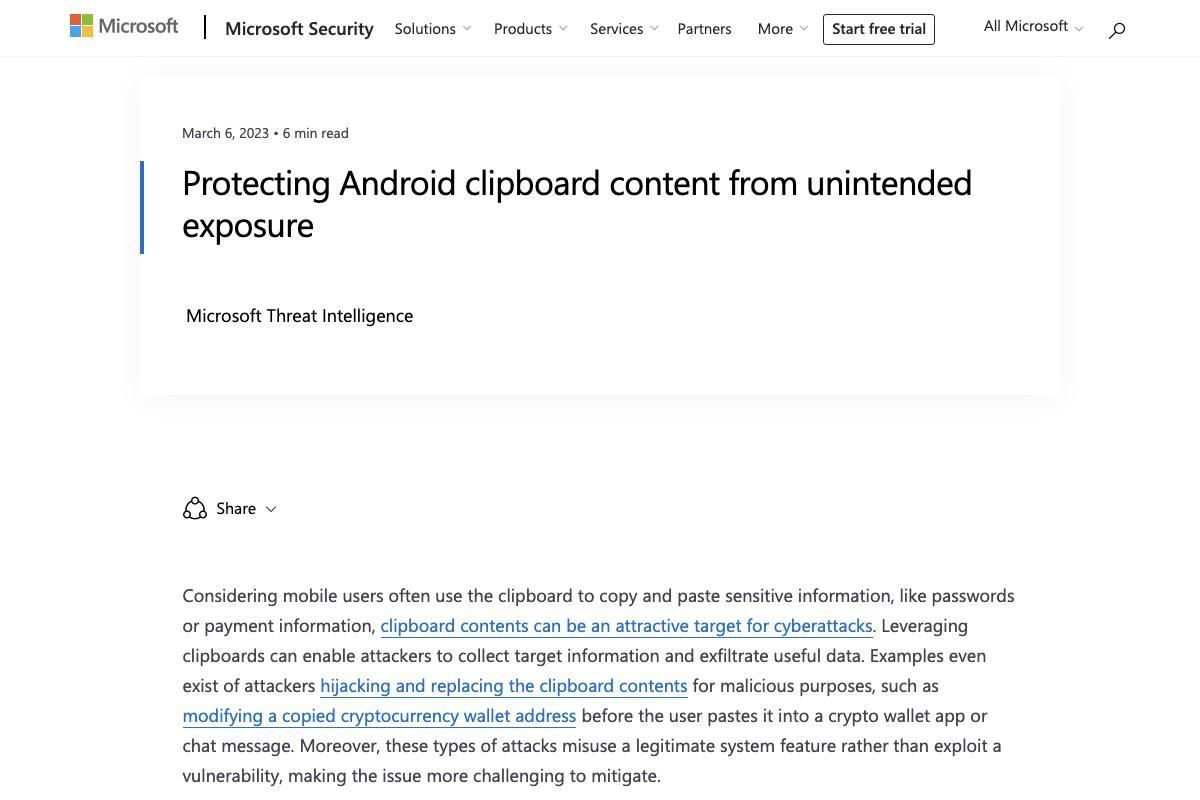 Protecting Android clipboard content from unintended exposure - Microsoft Security Blog