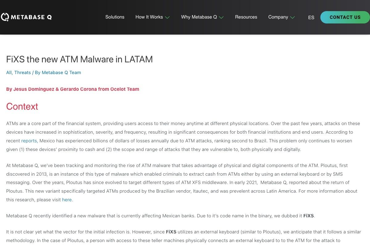 FiXS the new ATM Malware in LATAM - Metabase Q