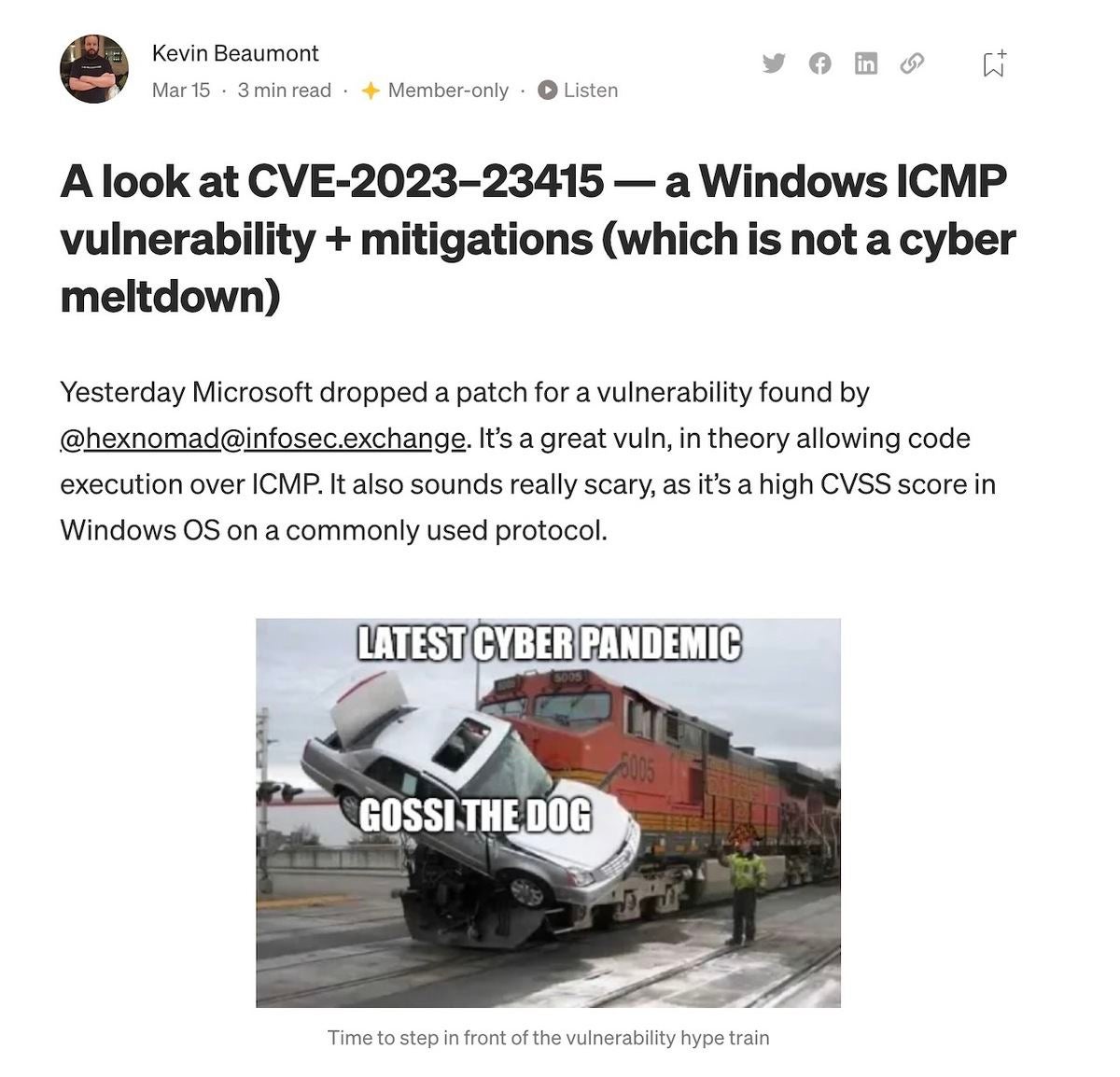 WindowsのICMP実装に発見された脆弱性「CVE202323415」の危険性とは TECH+（テックプラス）