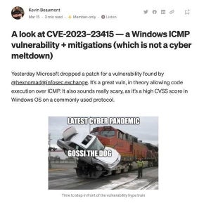 WindowsのICMP実装に発見された脆弱性「CVE-2023–23415」の危険性とは