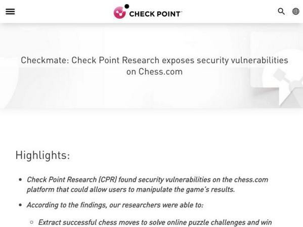 Checkmate: Check Point Research exposes security vulnerabilities on Chess.com - Check Point Software