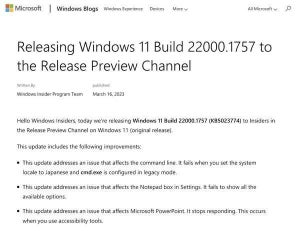 Microsoft、複数の問題を改善したWindows 11 Build 22000.1757リリース