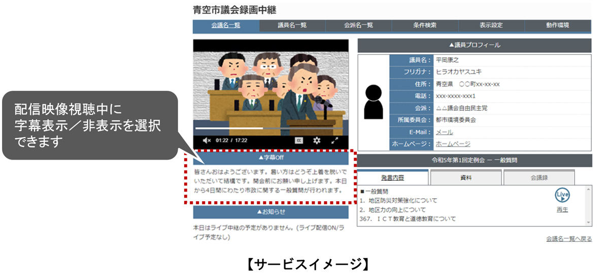 サービスの画面の例