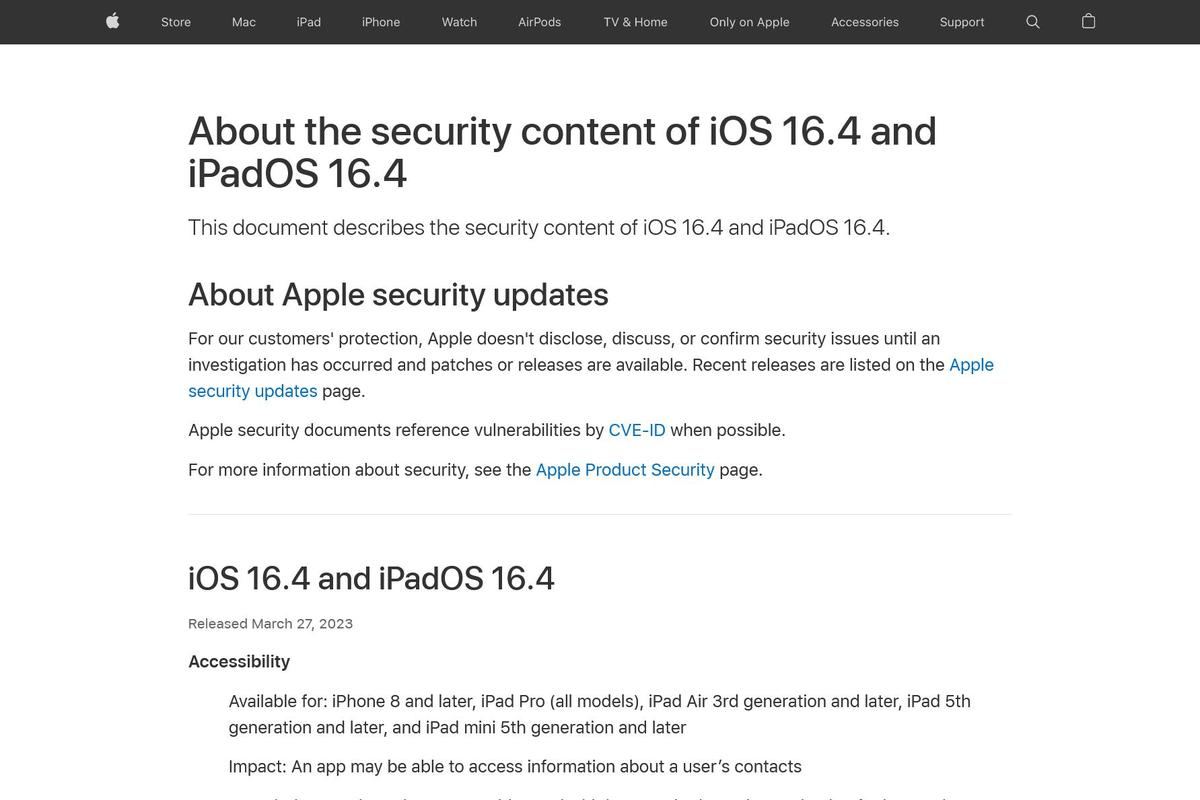 About the security content of iOS 16.4 and iPadOS 16.4 - Apple Support