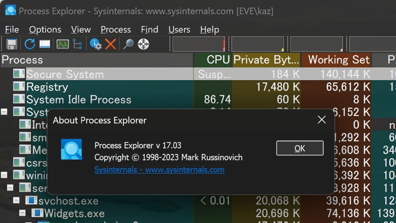 Process Explorer バージョン17.0