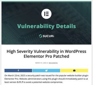 WordPress Elementor Proに深刻な脆弱性、早急にパッチの適用を