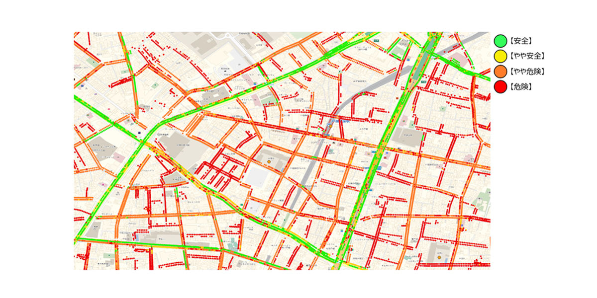 都心の歩道安全性評価マップ