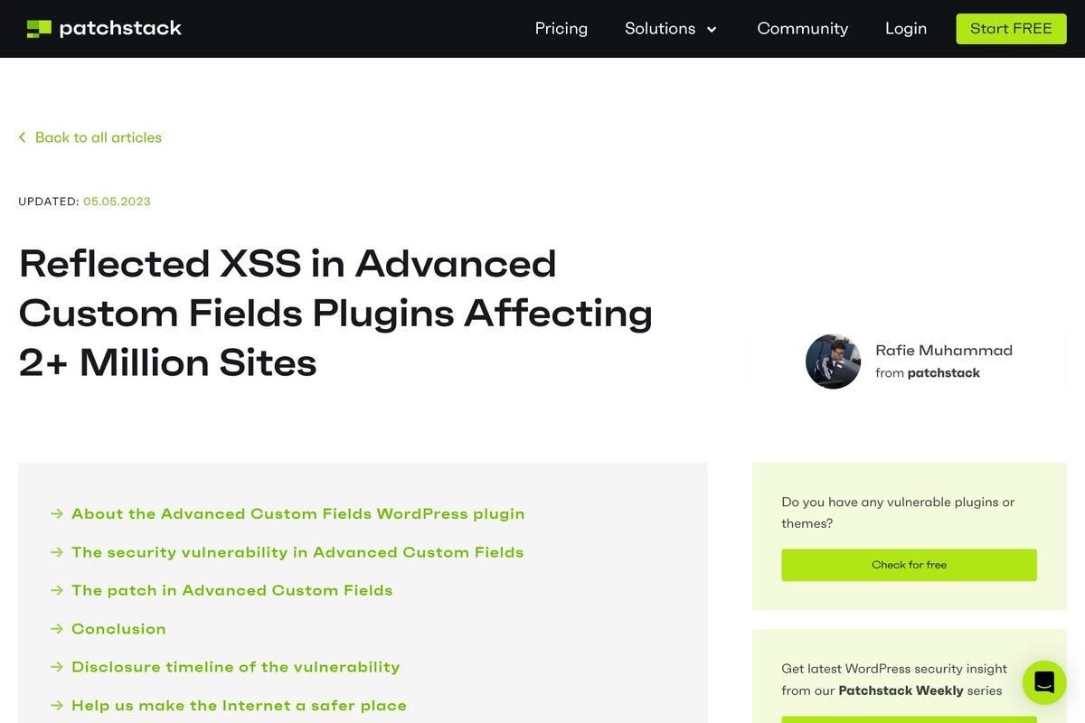 Reflected XSS in Advanced Custom Fields Plugins Affecting 2+ Million Sites