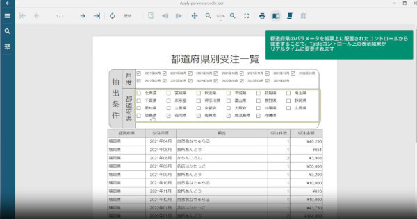 アクションプロパティによるインタラクティブなレポート操作(公式ページ動画より)