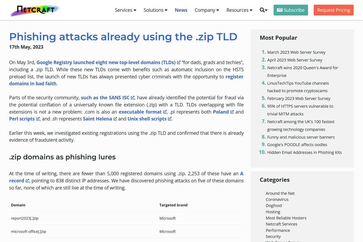 Phishing attacks already using the .zip TLD｜Netcraft News