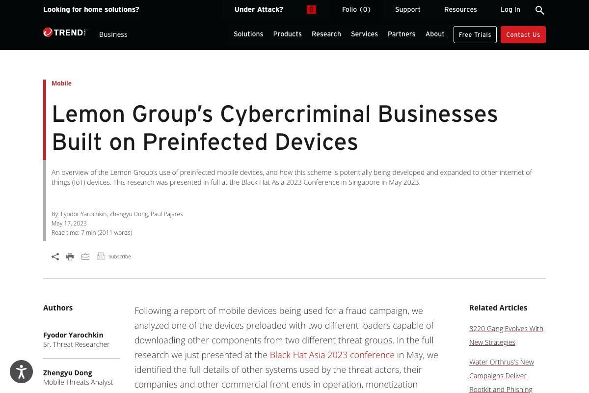 Lemon Group’s Cybercriminal Businesses Built on Preinfected Devices