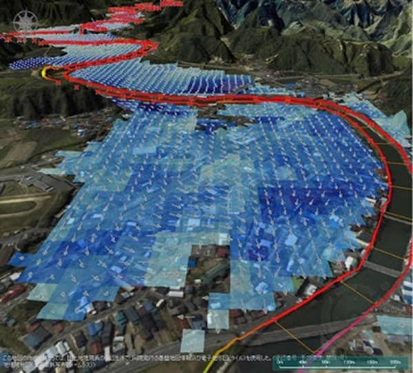 2022年8月大雨時のデータを基にした「流域治水 浸水被害予測システム」による中村川の浸水シミュレーション