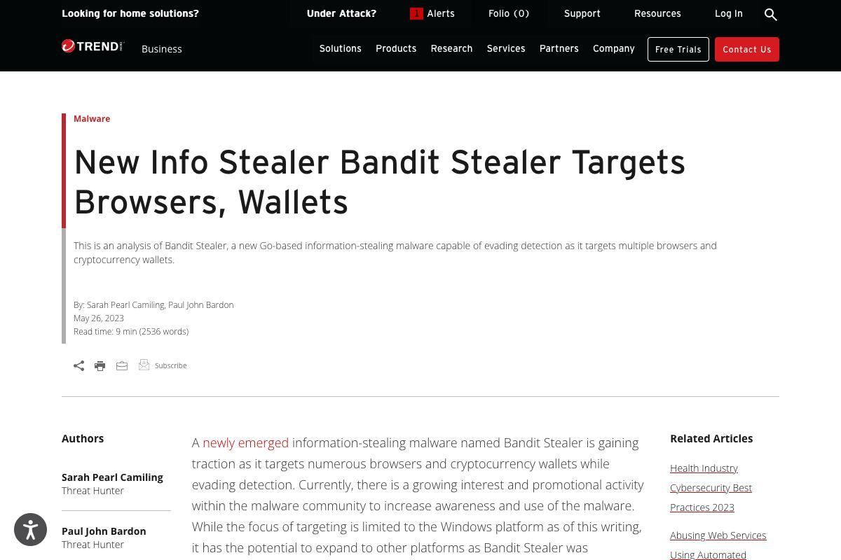 New Info Stealer Bandit Stealer Targets Browsers、Wallets