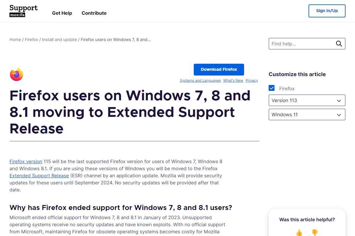 Firefox users on Windows 7、8 and 8.1 moving to Extended Support Release｜Firefox Help