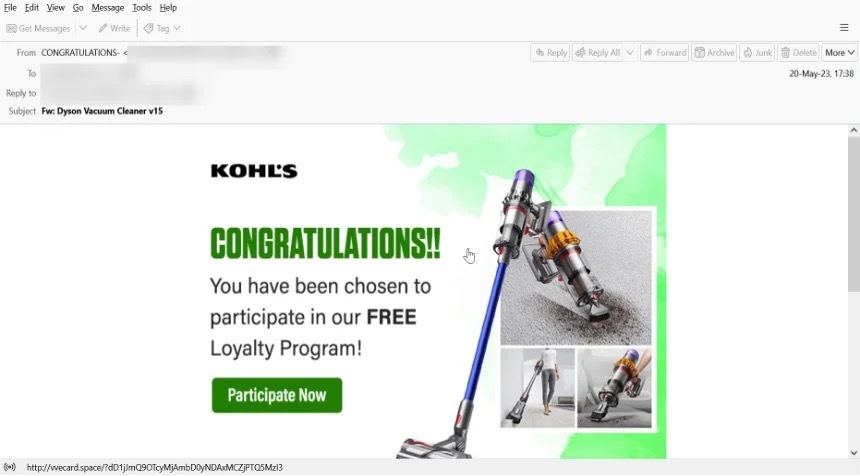 アメリカの大手百貨店チェーンKohl’sからのメールを装う偽のメッセージ