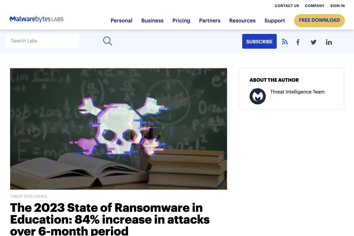 The 2023 State of Ransomware in Education: 84% increase in attacks over 6-month period