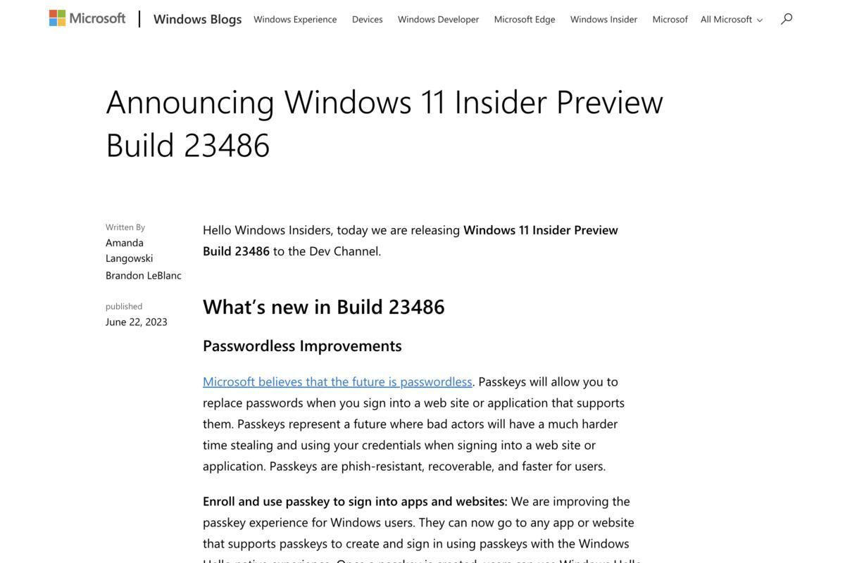 Announcing Windows 11 Insider Preview Build 23486｜Windows Insider Blog