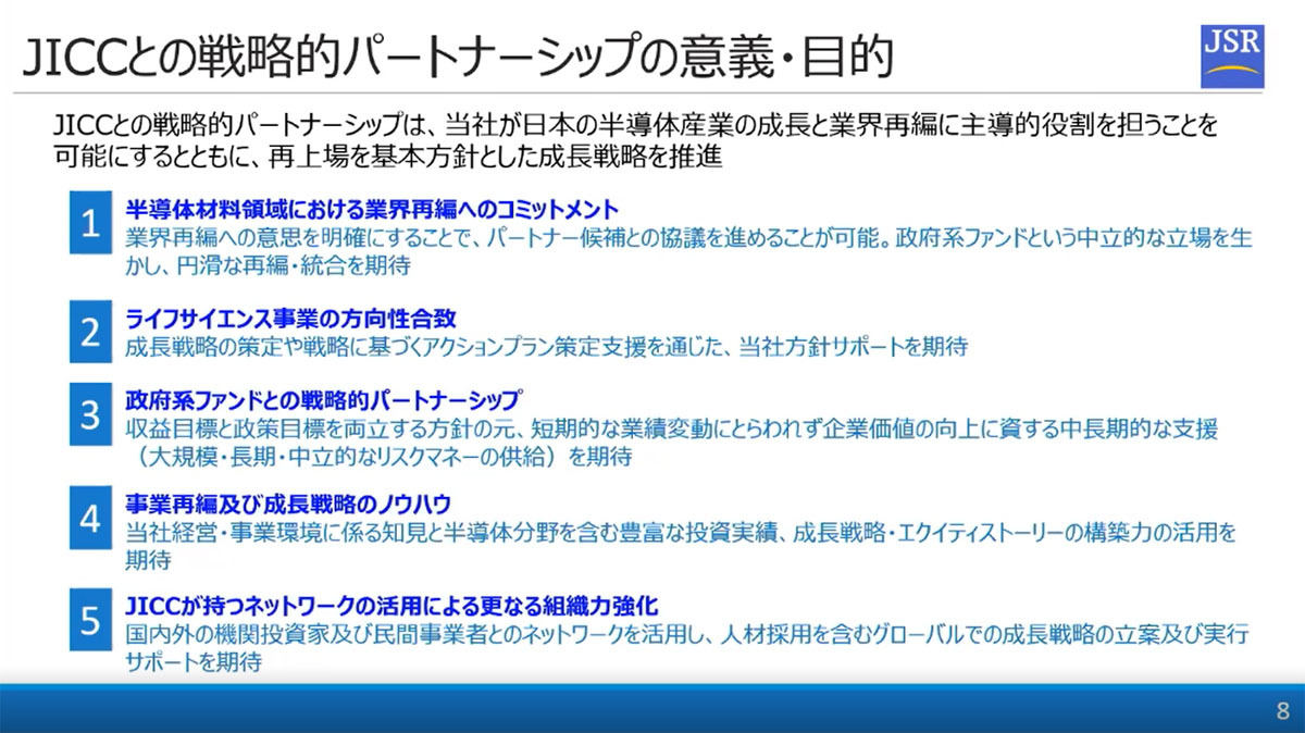 今回の公開買い付けに伴うJICCとのパートナーシップの内容