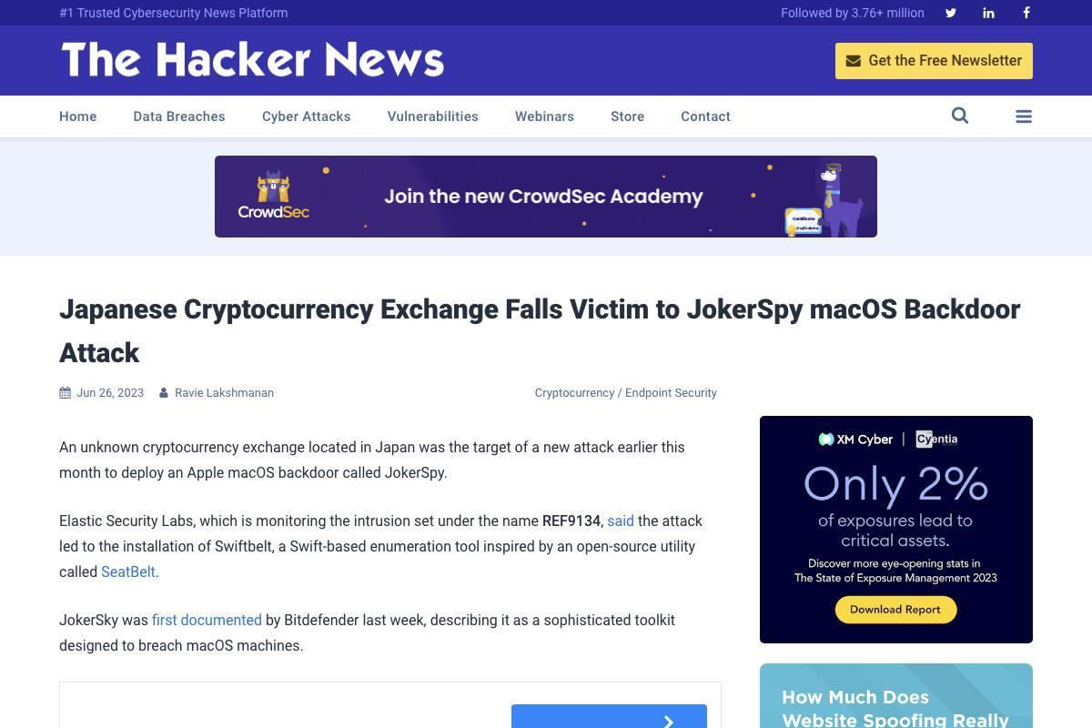 Japanese Cryptocurrency Exchange Falls Victim to JokerSpy macOS Backdoor Attack