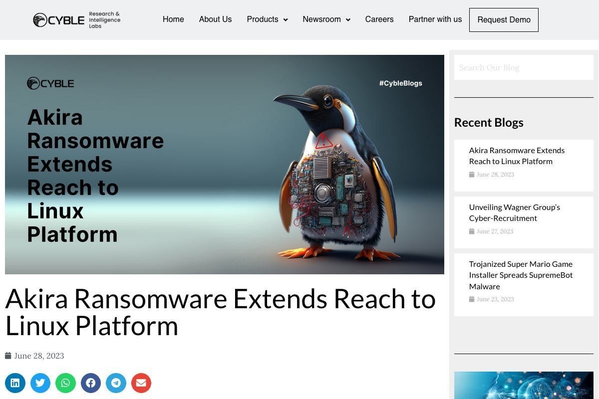 Akira Ransomware Extends Reach to Linux Platform — Cyble