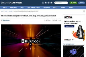 Outlook.comに問題発生、電子メール検索が不具合