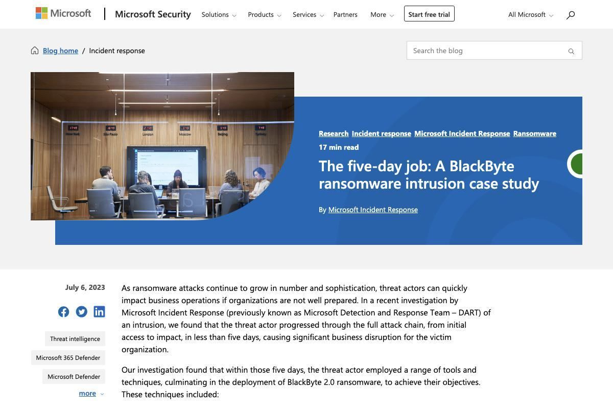 The five-day job: A BlackByte ransomware intrusion case study｜Microsoft Security Blog