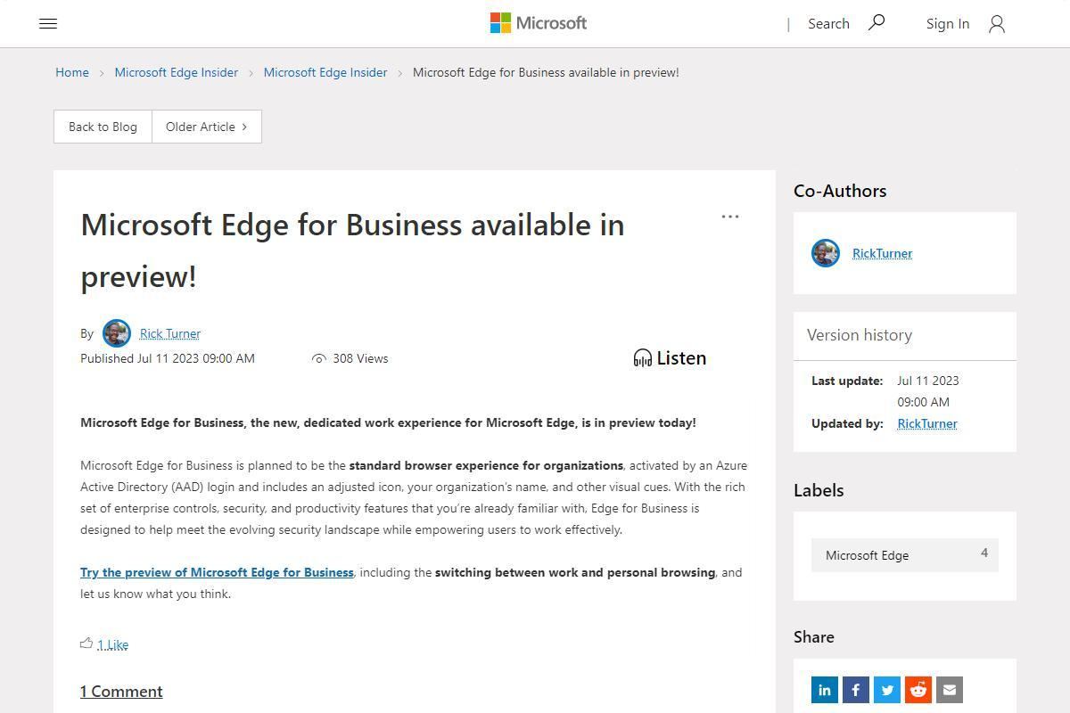  Microsoft Edge for Business available in preview