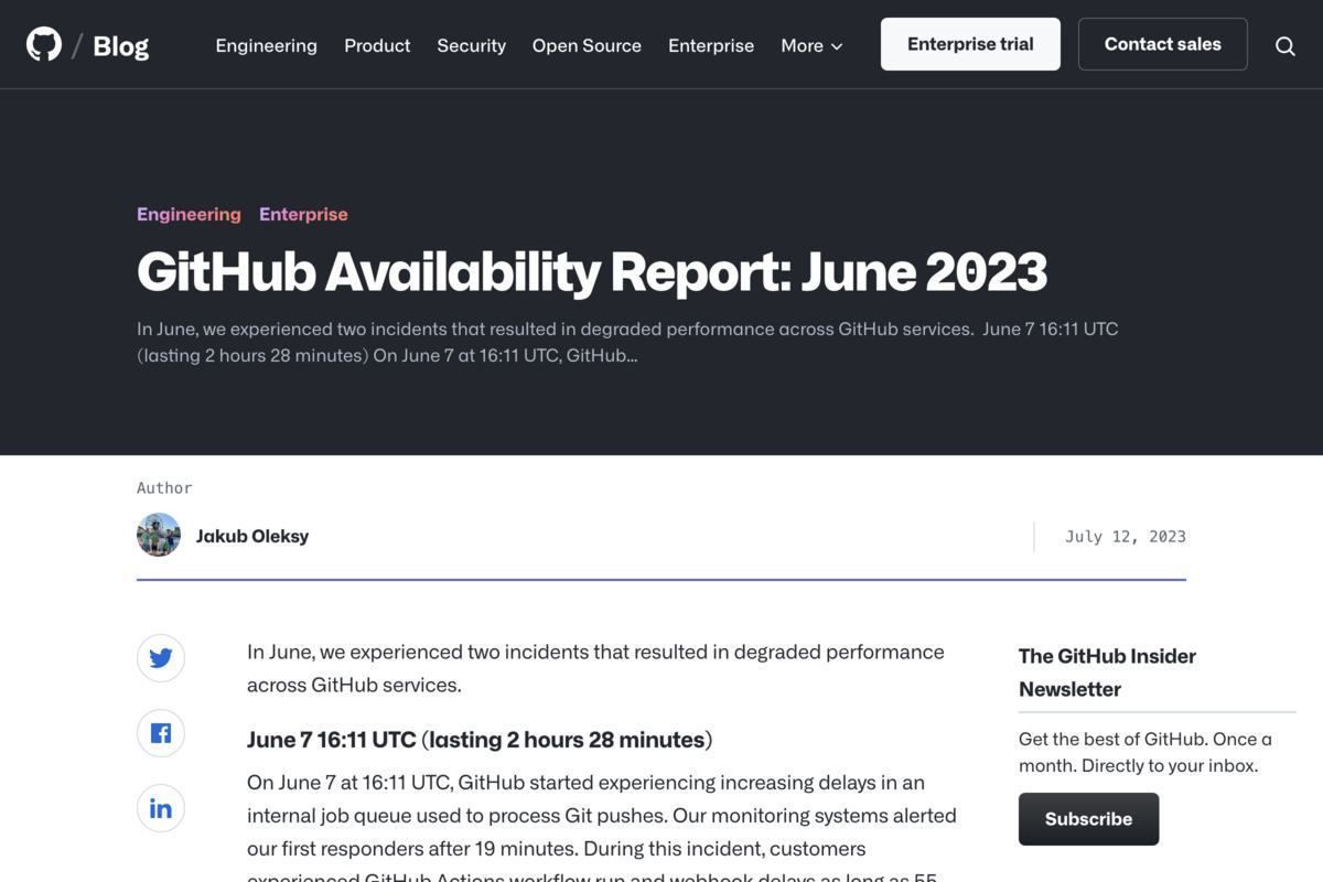 GitHub Availability Report: June 2023｜The GitHub Blog
