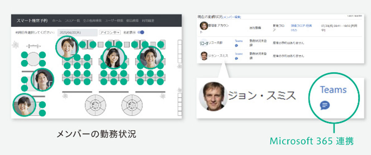 利用者同士で座席位置を共有し可視化できる