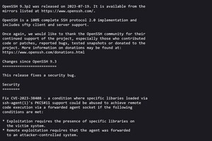 脆弱性修正したOpenSSH 9.3p2公開、確認の上アップデートを