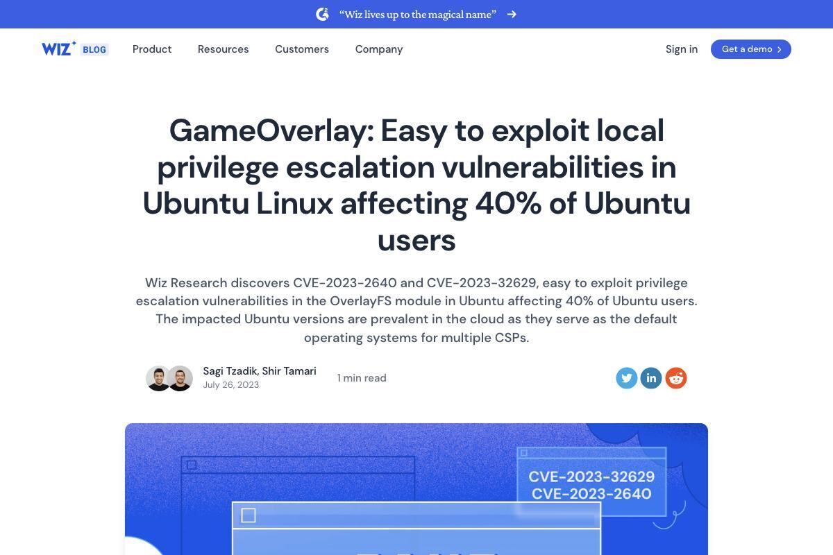 GameOverlay Vulnerability Impacts 40% of Ubuntu Workloads｜Wiz Blog