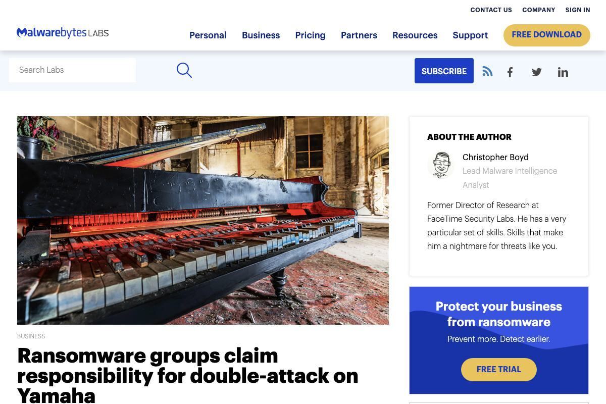 Ransomware groups claim responsibility for double-attack on Yamaha