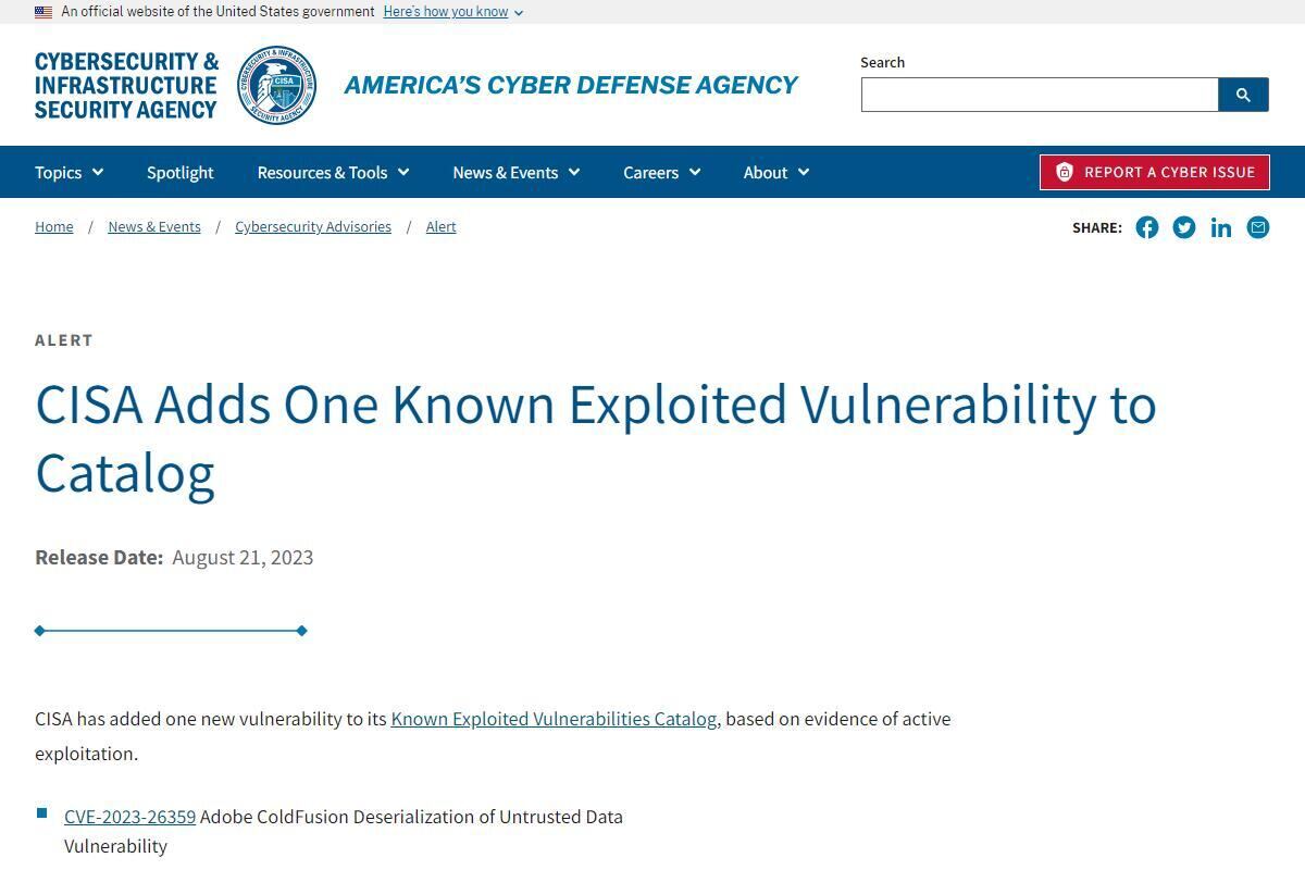 CISA Adds One Known Exploited Vulnerability to Catalog｜CISA