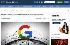 Googleの検索結果にMicrosoftサポート詐欺につながる偽のAmazon広告、注意を