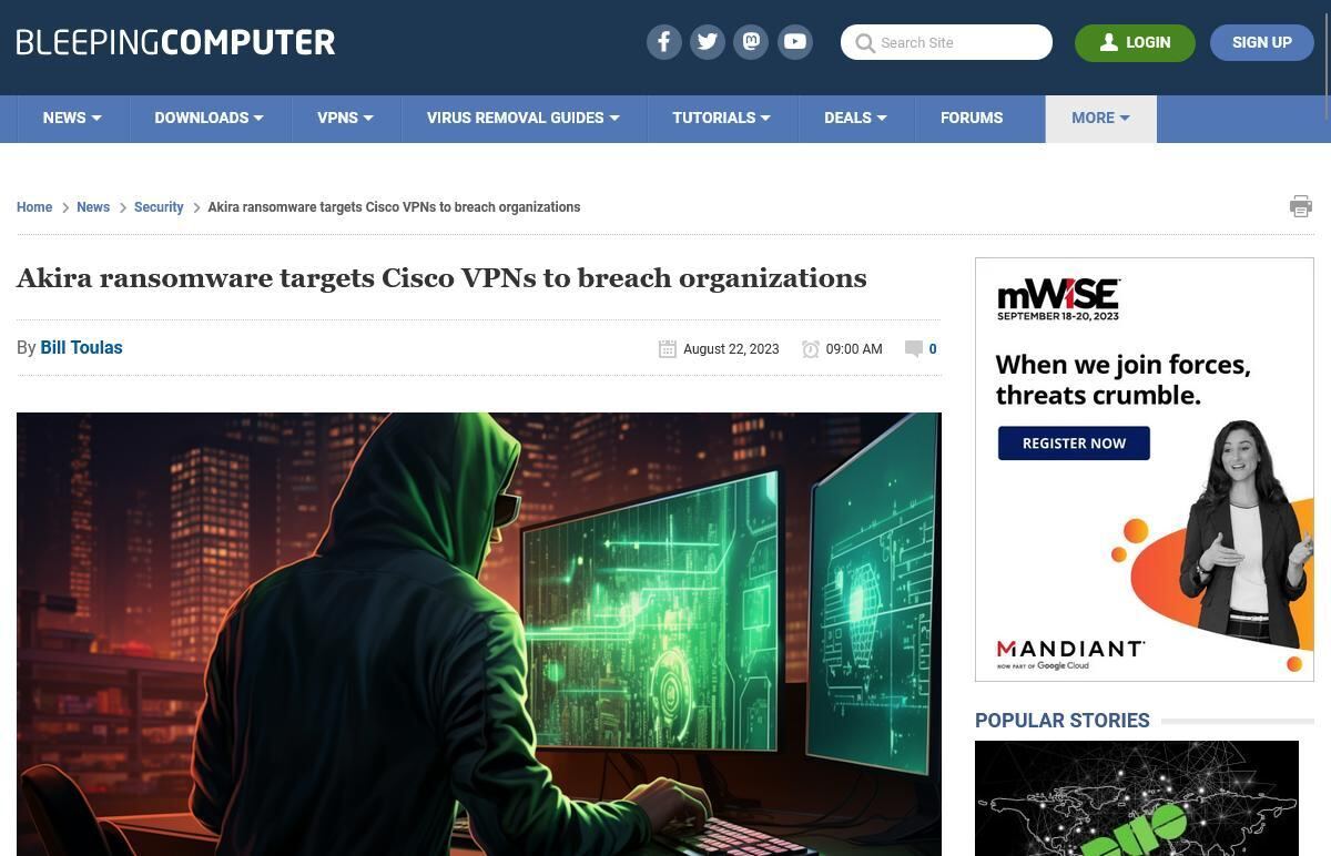 Akira ransomware targets Cisco VPNs to breach organizations