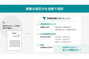 TOKIUM、インボイス制度に対応する3つの新機能を発表‐税区分の自動選択など
