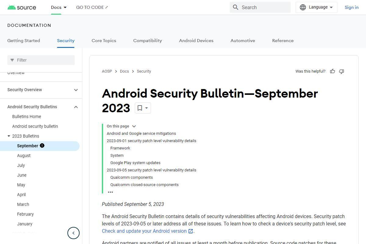 Android Security Bulletin—September 2023 ｜ Android Open Source Project