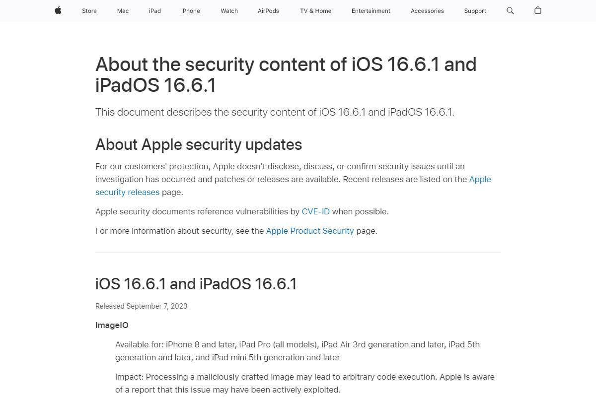 About the security content of iOS 16.6.1 and iPadOS 16.6.1 - Apple Support