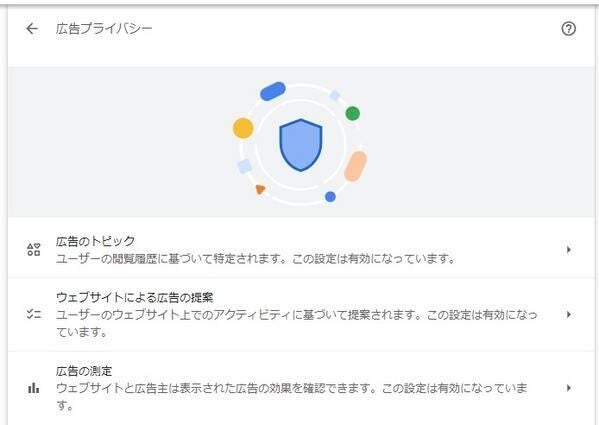 Chromeの広告プライバシー設定画面