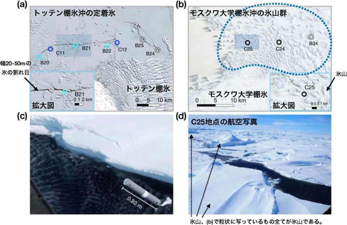 トッテン棚氷前面部の観測点