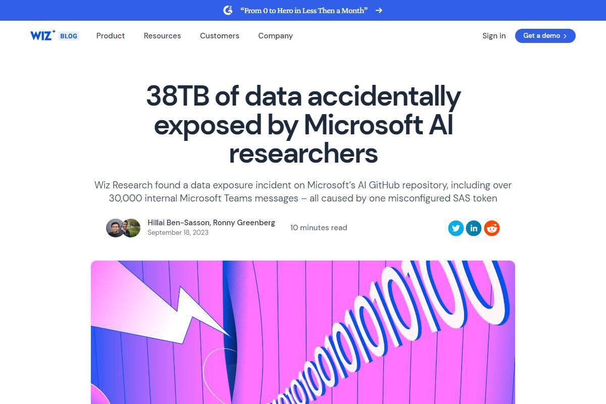 38TB of data accidentally exposed by Microsoft AI researchers ｜Wiz Blog